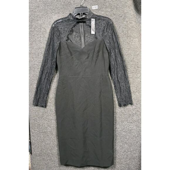Alice + Olivia Helga High Neck Fitted Dress Womens Sz 10 Black Long Sleeve NEW - Picture 1 of 8